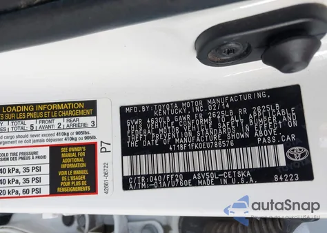 2014 Toyota Camry Se from USA, damaged, VIN 4T1BF1FK0EU786576